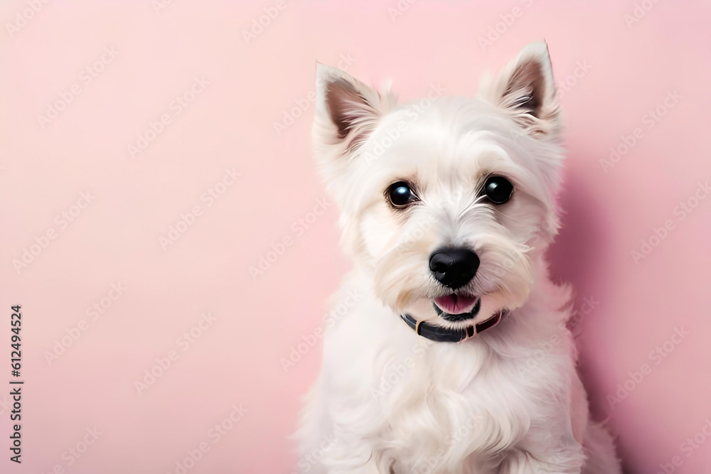 West Highland White Terrier on light pink background West Highland White Terrier on light pink background