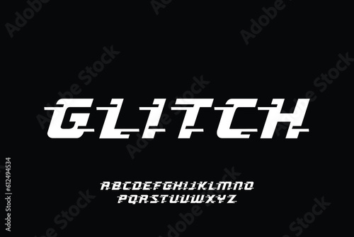 Modern slant glitch style typeface display font vector illustration
