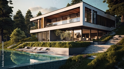 Sleek and contemporary villa in Milan or the Italian Riviera  boasting minimalist design  floor - to - ceiling windows  and seamless indoor - outdoor living spaces