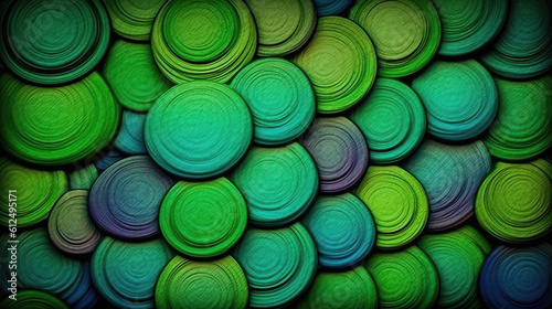 green abstract circles in a fish scales wallpaper artwork, ai generated image
