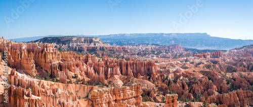 Panoramic drone view of the unique rock formations of Bryce Canyon National Park in Utah, USA