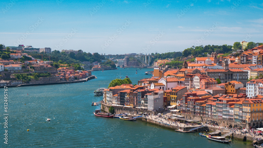 View of the Douro river and the coastline of the old city of Porto, Portugal. View of the Douro river and the coastline of the old city of Porto, Portugal.