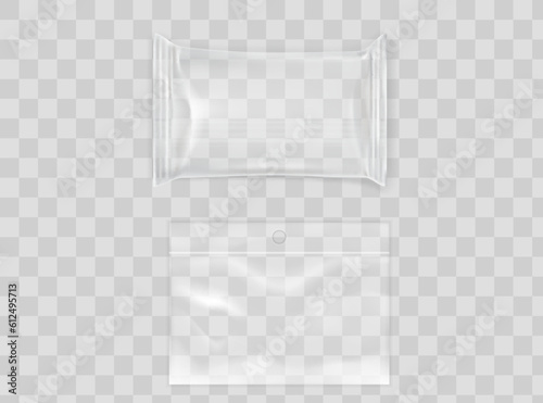 Realistic Transparent Empty Plastic Food Packaging Template Set. EPS10 Vector
