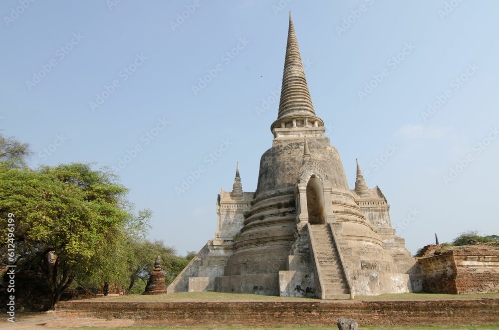 Famous, ancient chedi of Phra Sri Sanphet temple at the Ayutthaya Historical Park in Thailand
