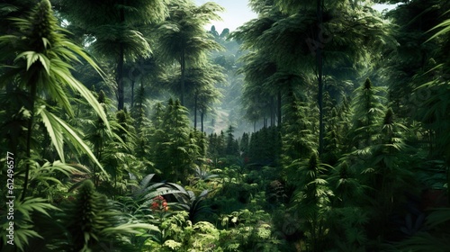 Cannabis plants, flowering, plantation, marijuana in greenhouse, AI generated