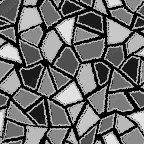 grey broken fragments with wavy edges seamless pattern. abstract monochrome pattern