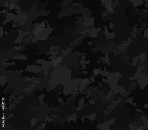 
Black camouflage pattern seamless military background, disguise texture, vector trendy military uniform.