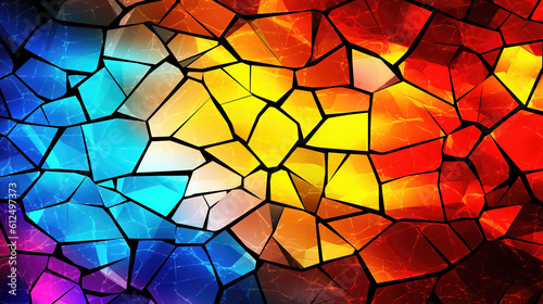 a broken mosaic window artwork, ice cracked colors, ai generated image