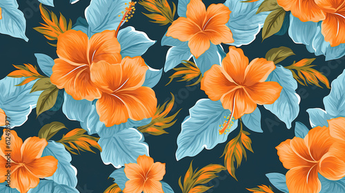 a hawaiian inspired flower artwork  wallpaper background design  ai generated image
