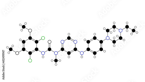 infigratinib molecule, structural chemical formula, ball-and-stick model, isolated image truseltiq