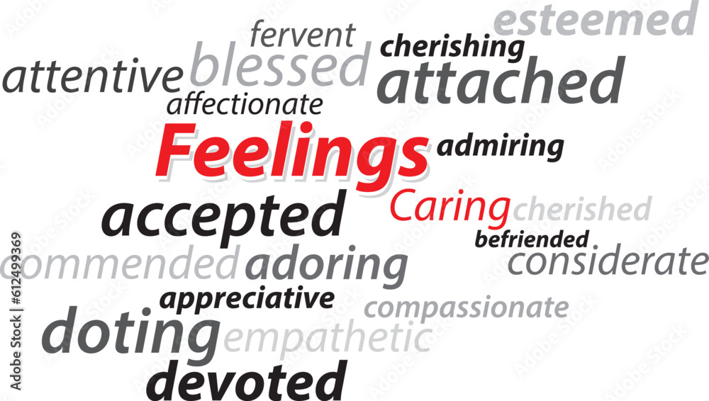 Feeling Caring vector lettering words synonyms graphic concept vector illustration