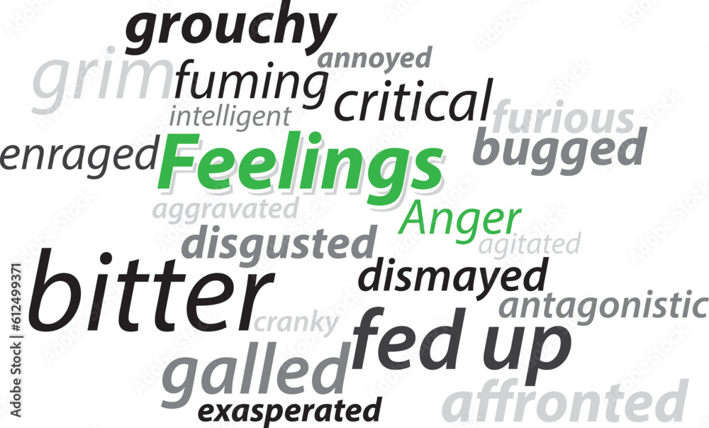 Feeling Anger vector lettering words synonyms graphic concept vector illustration Feeling Anger vector lettering words synonyms graphic concept vector illustration
