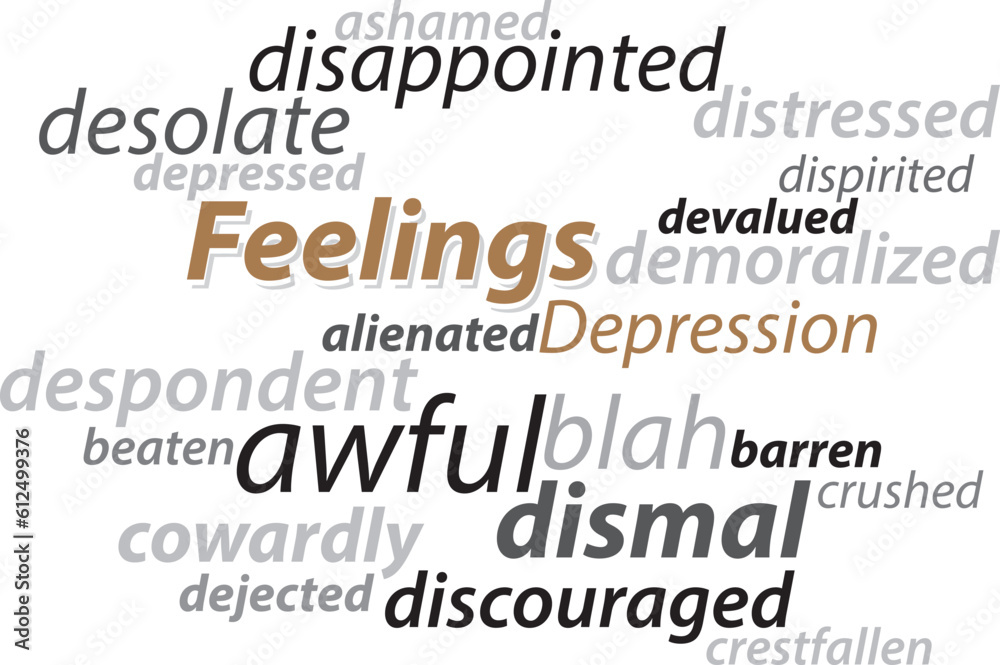 Feeling Depression vector lettering words synonyms graphic concept vector illustration Feeling Depression vector lettering words synonyms graphic concept vector illustration