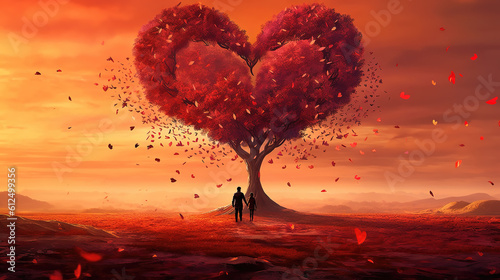 a couple standing in front of a giant tree made out of hearts  ai generated image