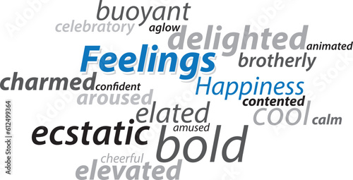 Feeling Happiness vector lettering words synonyms graphic concept vector illustration