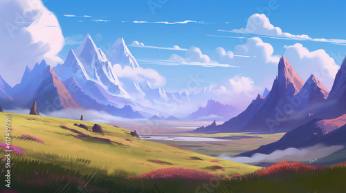 a beautiful fantasy concept art of a landscape with mountains  ai generated image