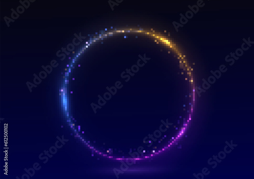 Neon swirl. Curve blue line light effect. Abstract ring background with glowing swirling background. Energy flow tunnel. Blue portal, platform. Magic circle vector. Luminous spiral. round frame © roman11998866