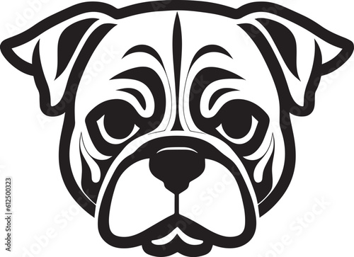 A charming  vector monochrome icon with the image of a cute pug or bulldog head. Illustration of a pet for tattoo or coloring