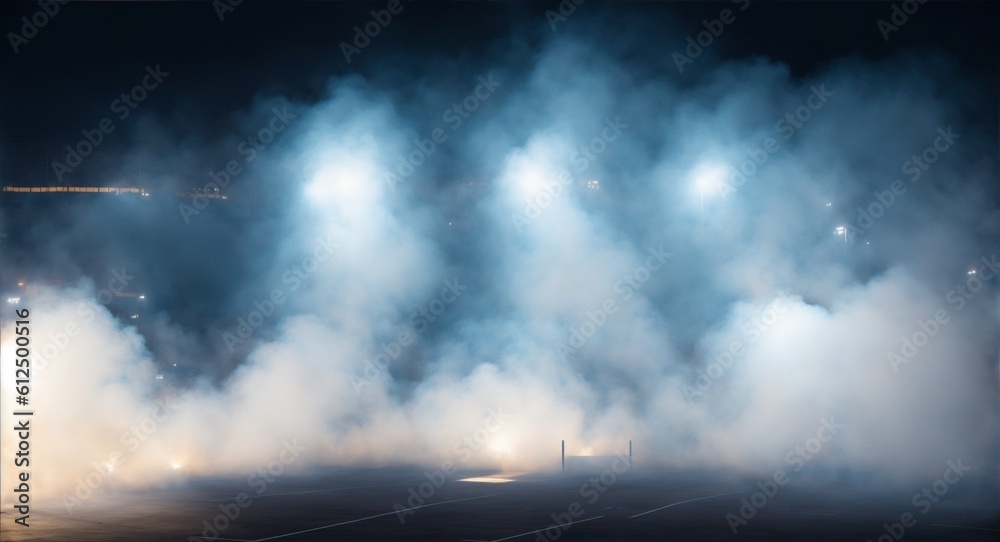 Bright stadium arena lights .stadium lights and smoke against dark night, generative ai - obrazy, fototapety, plakaty 