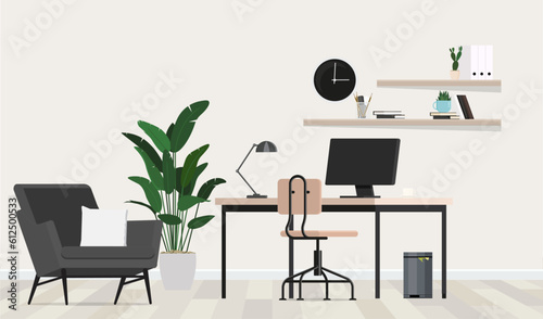 Modern computer on table in office interior. Stylish workplace
