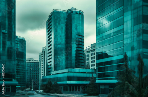 large glass buildings in an urban office complex