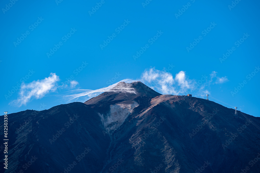 Top of Teide with clouds crossing the crater