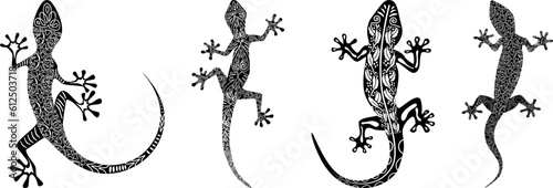 gecko - tribal traditional ornaments (black) - batch 4