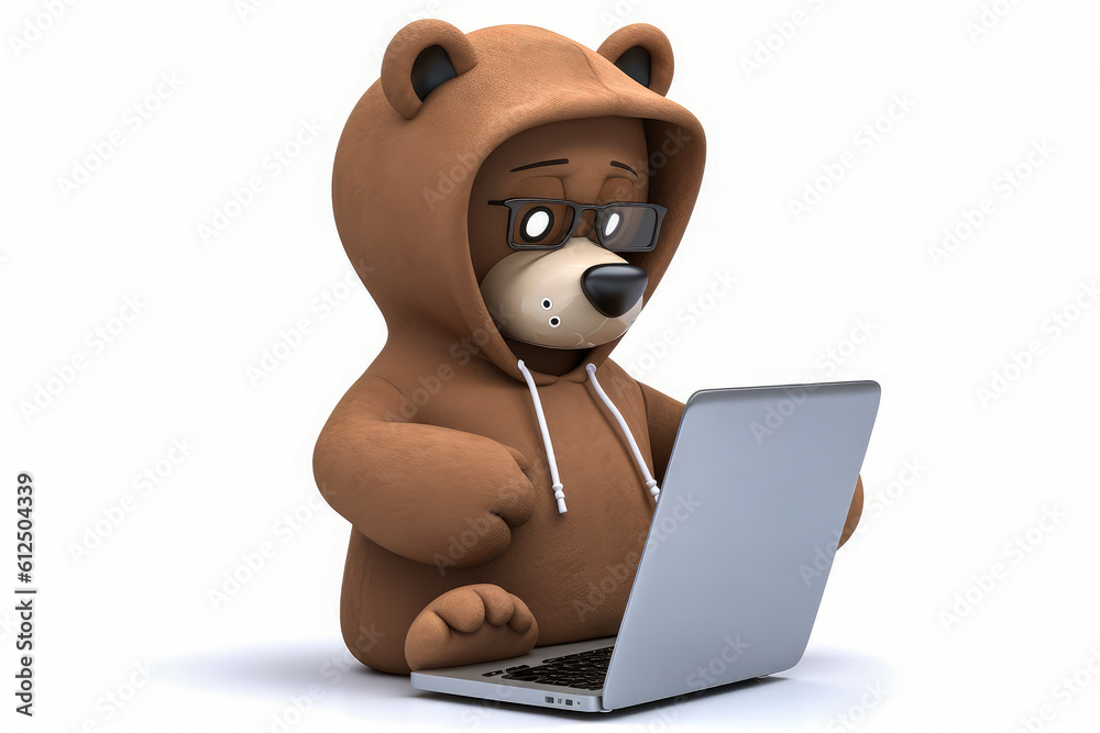 Captivating mascot bear programmer, wearing a cozy hoodie and holding a ...