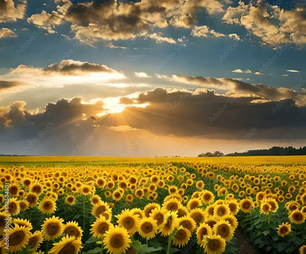 field of sunflower at the time of sunset  , By Generative Ai