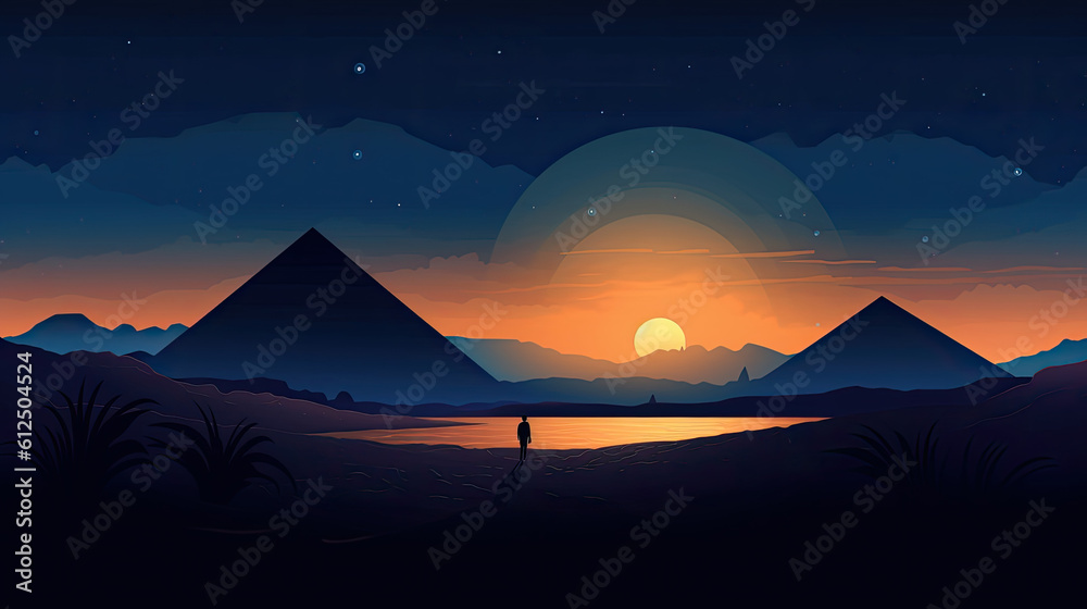 vector landscape with mountains and moon by AI