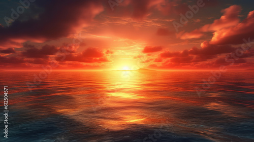 sunset over the ocean by AI © ArtTuf