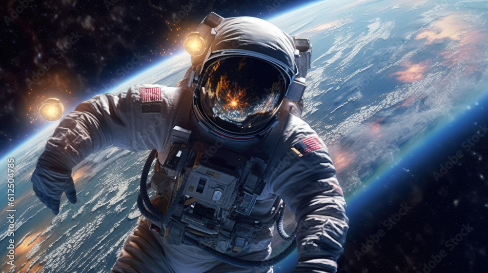 Astronaut flying at space with planets by AI 