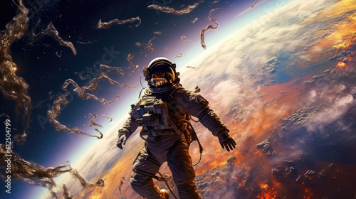 Astronaut flying at space with planets by AI 
