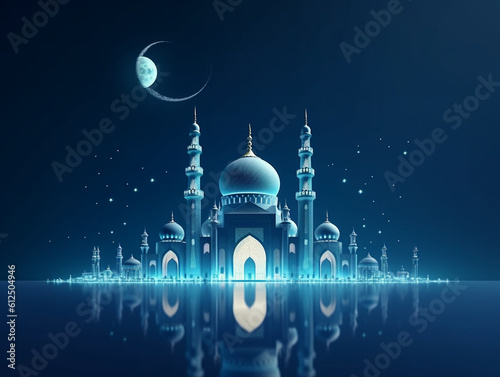 Photo Islamic Mosque in the evening with sunlight background photo