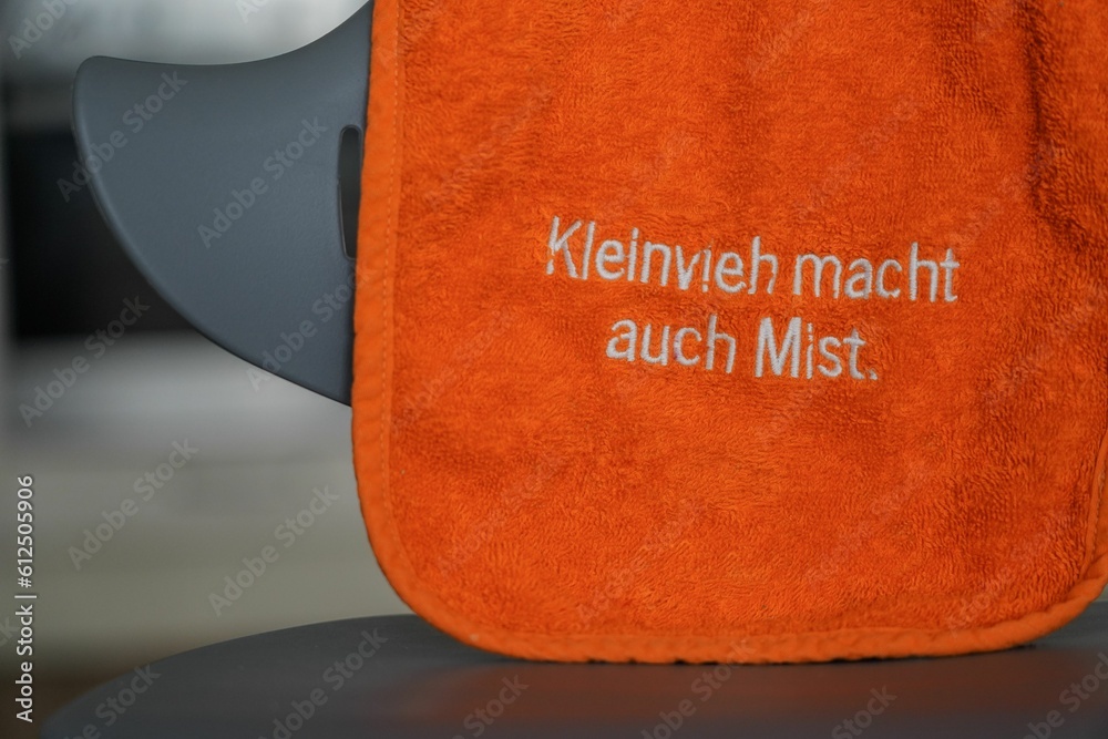 Naklejka premium Children's bib with inscription 