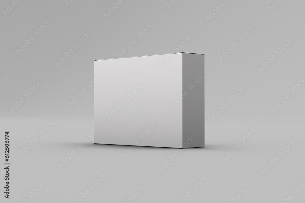 White cardboard box mockup for product branding on clean background. 3D render White cardboard box mockup for product branding on clean background. 3D render