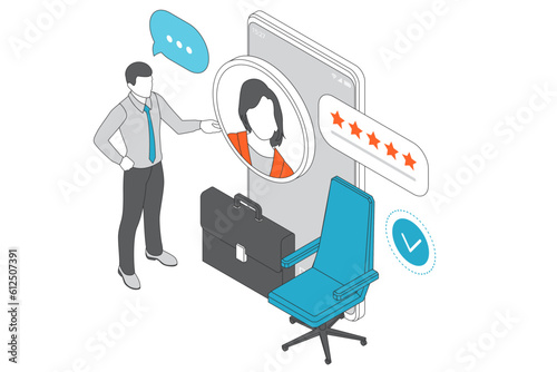 Isometric CV, hiring and recruitment. Online job search, human resource concept.