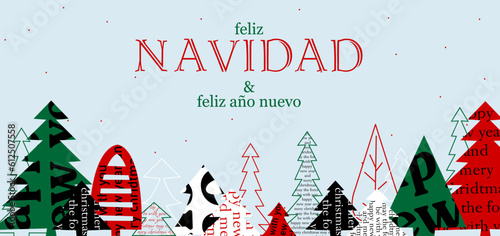 Navidad tarjeta postal, año nuevo 2024 en español. Postal de navidad