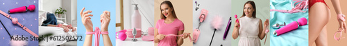 Set of young women with toy...