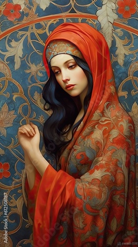 portrait of young beautiful woman, art deco style