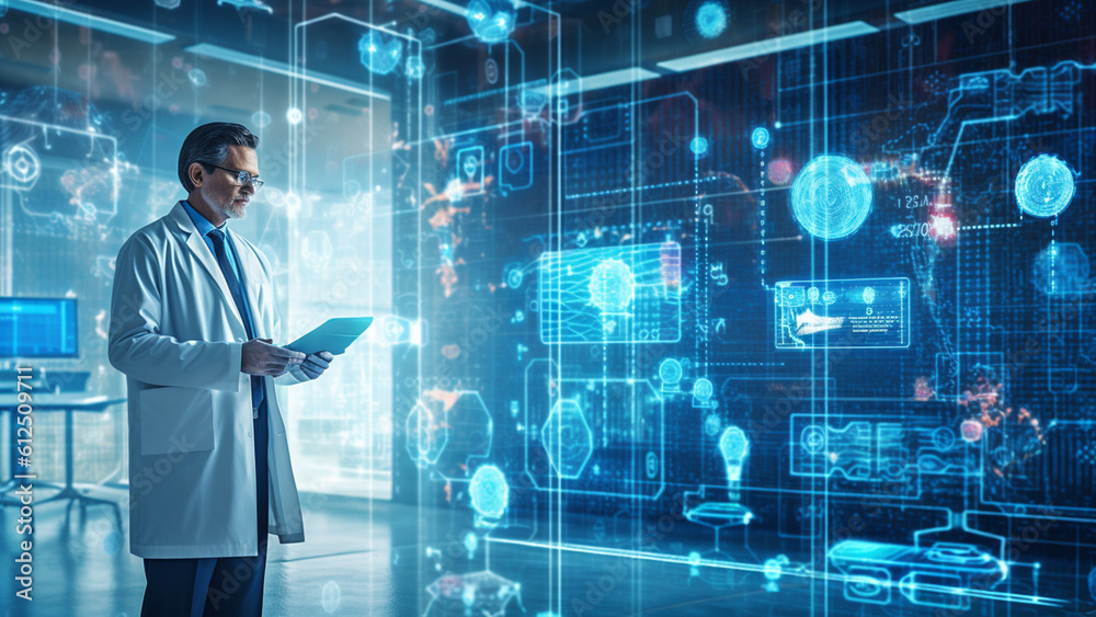 Photo doctor research and analysis diagnosis checking brain testing results from patient medical technology high resolution