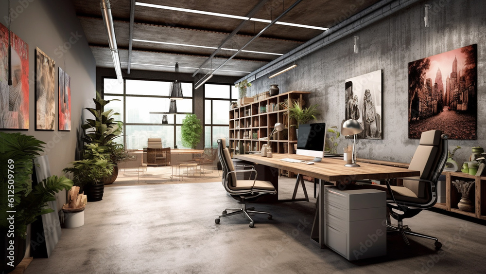 Photo dark decorate office room with chairs and desks Photo dark decorate office room with chairs and desks