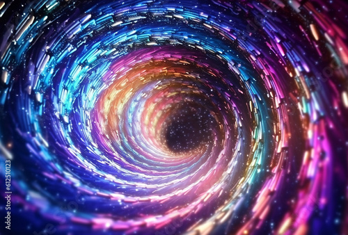 Iridescent sparkle rainbow fairy dust spiral swirl. Glitter shimmer galaxy spin. Magical fantasy background wallpaper. photo