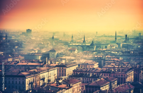 the city of milan is seen from a distant high photo