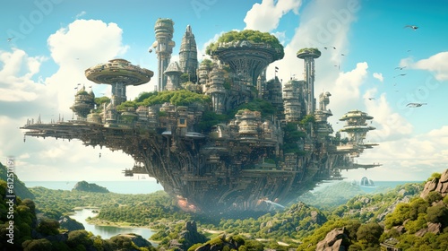 illustration sci-fi fantasy, big future building made of metal city, Generative Ai