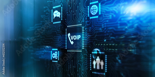 Voip IP Telephony cloud pbx concept. Voip services and networking background
