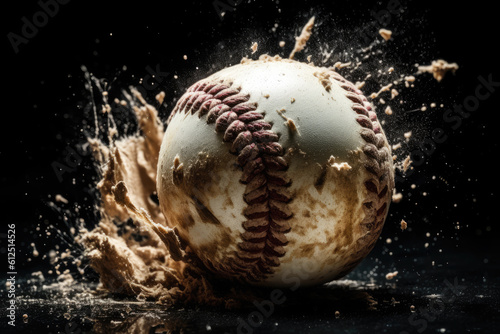 Baseball hit with the ball disintegrating. Generative AI