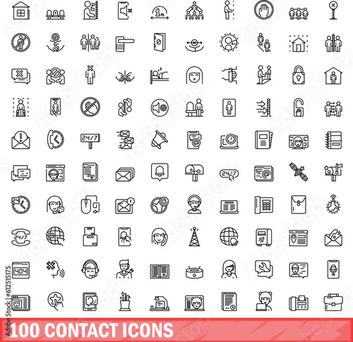 100 contact icons set. Outline illustration of 100 contact icons vector set isolated on white background