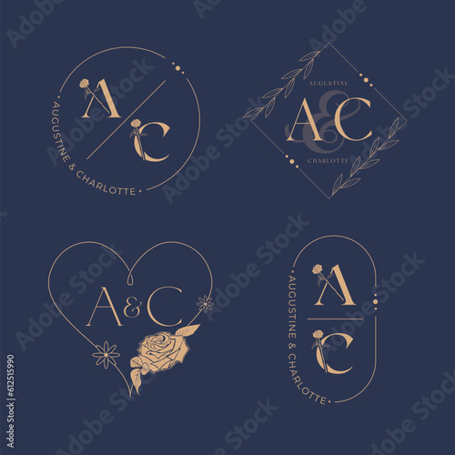 Elegant letter A and C wedding monogram set