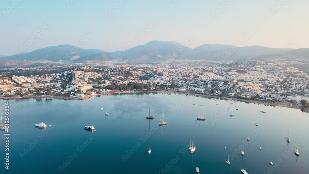 Aerial view from drone of Bodrum town resort places on Aegean sea, Turkey Aerial view from drone of Bodrum town resort places on Aegean sea, Turkey